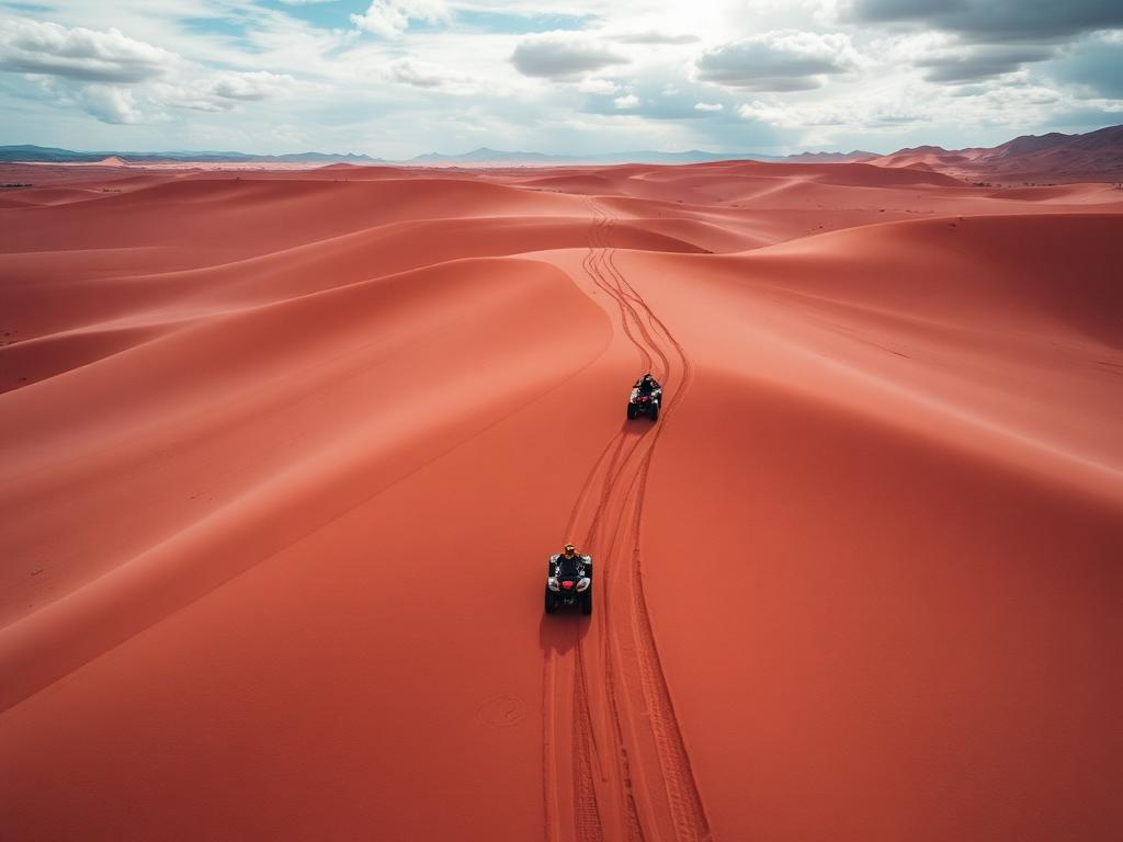 Vista aérea de cuatrimotos en el desierto